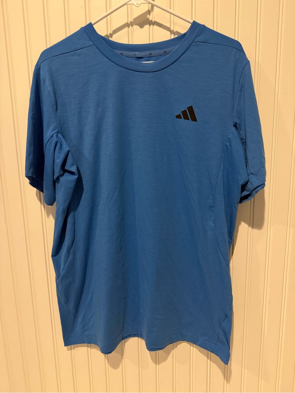 Adidas Blue Short-Sleeve Athletic Tee with Black Logo